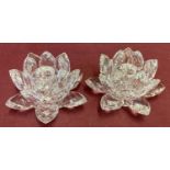 A pair of Swarovski Crystal Waterlily candle holders, circa 1970's - 80's.