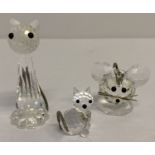 3 vintage Swarovski Crystal animal figures with wire tails; 2 cats and a mouse.