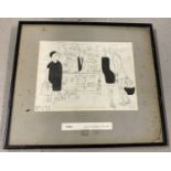 A framed and glazed pen and ink cartoon by Molnar.