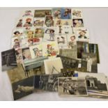 Approx. 50 assorted vintage postcards to include 25 comical illustrated cards featuring children.