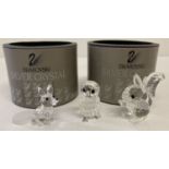 2 boxed and 1 unboxed Swarovski Crystal woodland animal figurines; squirrel, owl and fox.