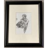 A framed and glazed modern black and white print of a musician playing drums.