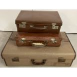 3 vintage suitcases, 1 large and 2 small, to include leather.