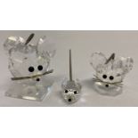3 vintage Swarovski Crystal mouse figures with wire tails.