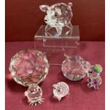 A small collection of crystal ornaments and figurines to include Swarovski, some a/f.