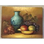 A signed still life oil on canvas painting by the artist Simon.