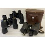 A vintage pair of Tecnar by Swift binoculars in brown leather case.