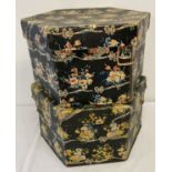 2 medium sized vintage hexagonal Marshall & Snelling hat boxes.