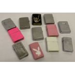 12 vintage "Zippo" windproof lighters in a selection of colours and finishes.