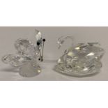 2 vintage Swarovski Crystal animal figurines; a swan together with a butterfly.