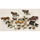 A tray of assorted vintage lead farmyard animals to include Britains, J. Hill & Co & Cherilea.