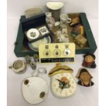 A box of assorted ceramics to include a boxed Royal Worcester pin dish and pot.