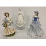 2 Royal Worcester ceramic figurines together with another by Royal Doulton.