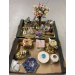 2 boxes of assorted vintage and modern ornaments and chinaware.