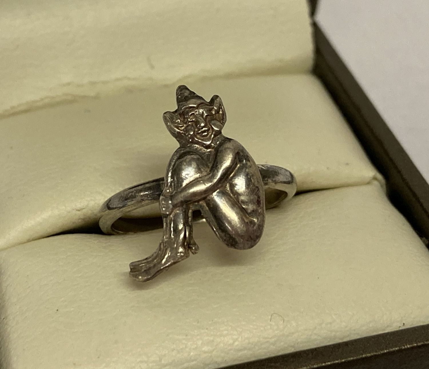 A vintage silver Devon pixie ring. Marked Silver to reverse of pixie.