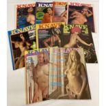 9 vintage issues of Knave, adult erotic magazine, dating from 1971.