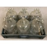 6 vintage glass demijohn bottles for winemaking.