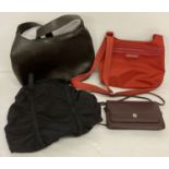 4 vintage handbags. A red leather and nylon shoulder bag by Longchamp.