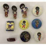 A small collection of vintage Golly pin and metal collectors badges. Together with 2 Butlins badges.