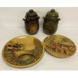 2 vintage West German ceramic Rumtopf lidded pots, approx. 28cm tall.