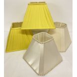2 pairs of square shaped silk lampshades. A cream pair with gold and cream trim.