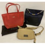 3 ladies designer handbags in varying styles and sizes by Bulaggi, Kenneth Cole & French Connection.