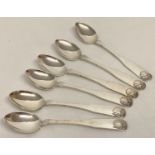 A set of 6 Norwegian Silver tea spoons with shell and thread style design to handles.