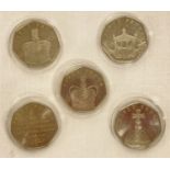 Set of 5 Isle of Man 2018 50p coins to celebrate the Sapphire Anniversary of the Queens Coronation.