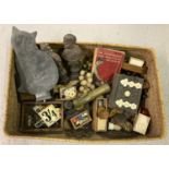 A box of mixed items. To include a vintage rubber hot water bottle in the shape of a cat.