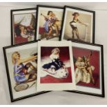 5 framed & glazed and 1 unframed vintage Pin-Up girl prints by Gil Elvgren.