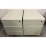 A modern wheeled 3 drawer unit and a 2 drawer unit in a pale grey finish.