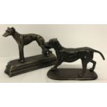 2 cast metal figures of dogs, a greyhound with bronzed effect finish, together with a retriever.
