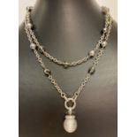 A Ti Sento 925 silver and bead necklace with grey quartz drop pendant.