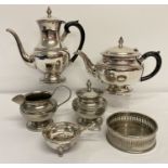 An Arthur Price 4 piece silver plated tea set together with a silver plated coaster & strainer.