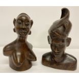 2 carved dark wood tribal/ethnographic busts.