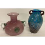 2 vintage 2 handled coloured glass vases.
