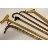 A collection of 6 vintage wooden walking sticks.