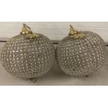 A pair of large, heavily beaded, Empire style spherical ceiling lampshades.