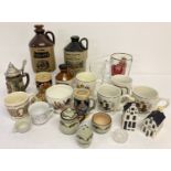 A box of assorted vintage ceramics and glass to include 2 Bols KLM Blue Delft miniatures.