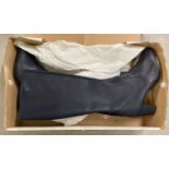 A boxed pair of vintage Church's navy blue leather high leg zip boots in "Alpine" design.