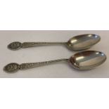 2 rifle competition silver spoons, engraved F.R.L Bisley 1963 and 1954.