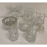 A quantity of cut lead crystal items to include Royal Brierley water jug.