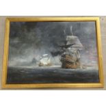 A gilt framed and glazed acrylic on board " Mary Rose" by M R Gleeson.