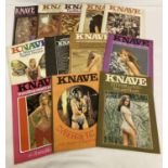 Complete year set, 12 issues of Knave, adult erotic magazine, from 1970.