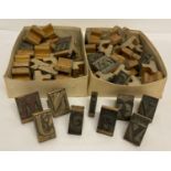 2 boxes of wooden handled letter stamps, lower and upper case.