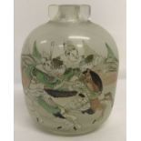 A small glass interior painted oriental scent bottle, stopper missing.