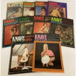 9 vintage issues of Knave, adult erotic magazine, together with Volume 1 No 1 of Fiesta Magazine.