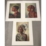 3 Joy Adamson prints of native Kenyan men and women. Unframed.