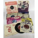 A collection of vintage 78 and 45 records.