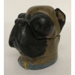 A cold painted, lidded trinket pot in the shape of a Boxer dog head.